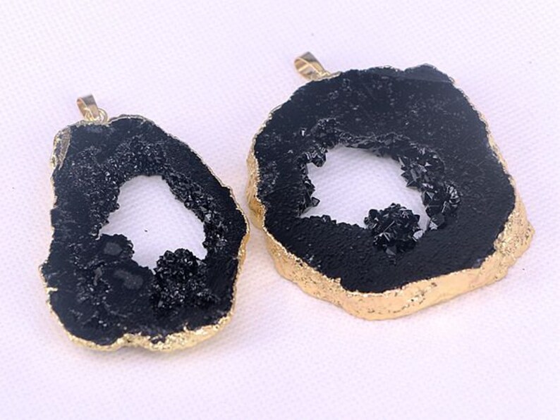 drusy quartz gemstone gold plated jewelry pendants 26pcs Black geode quartz stone pendant beads