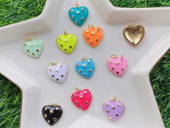 5PCS, Colorful Heart Charms for Jewelry Making, Enamel Charm Heart