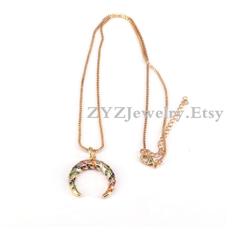 Gold Color Horn Necklace Double Horn Pendant Necklace For Women Charm Jewelry Crescent Moon Necklace 5PCS