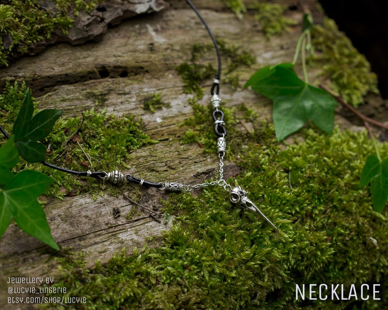 Pagan necklace and earrings with bird skulls