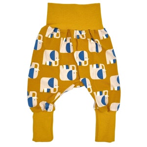 Children's trousers, bloomers, baby trousers for boys/girls - trousers for babies and children 50-56, 62-68, 74-80, 86-92, 98-104, 110-122 - elephant mustard yellow