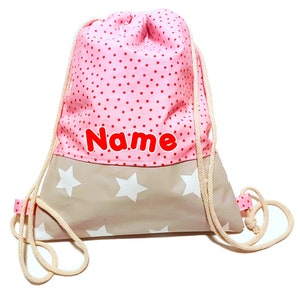Sac de sport avec le nom désiré - 3 tailles disponibles - Rose avec points et étoiles Sac à dos Nom Enfants École maternelle Kita Filles