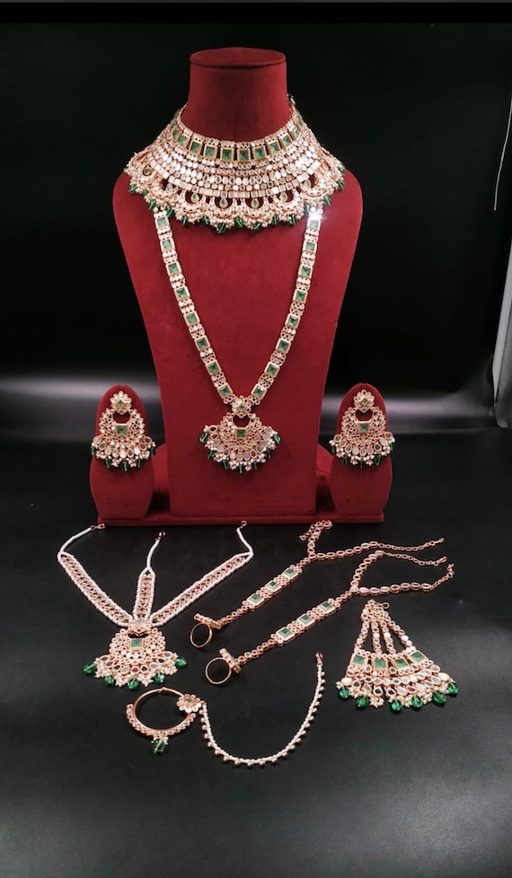 Green Mint Gold Necklace Set Pakistani Jewelry Bridal Wedding Indian Jewellery 