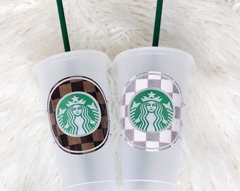 Personalized Starbucks Cold Cup Tumblers | Reusable Venti Cup | Checkered Pattern