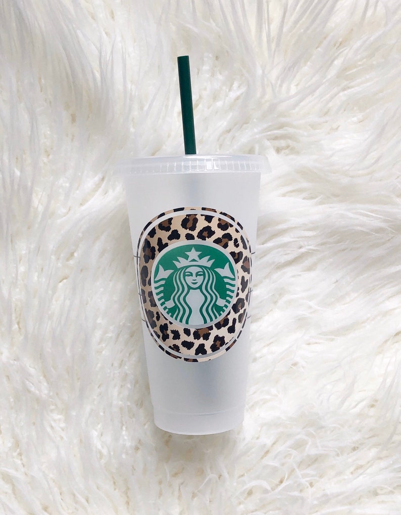 Personalized Starbucks Cold Cup Tumbler  Cheetah Print image 0