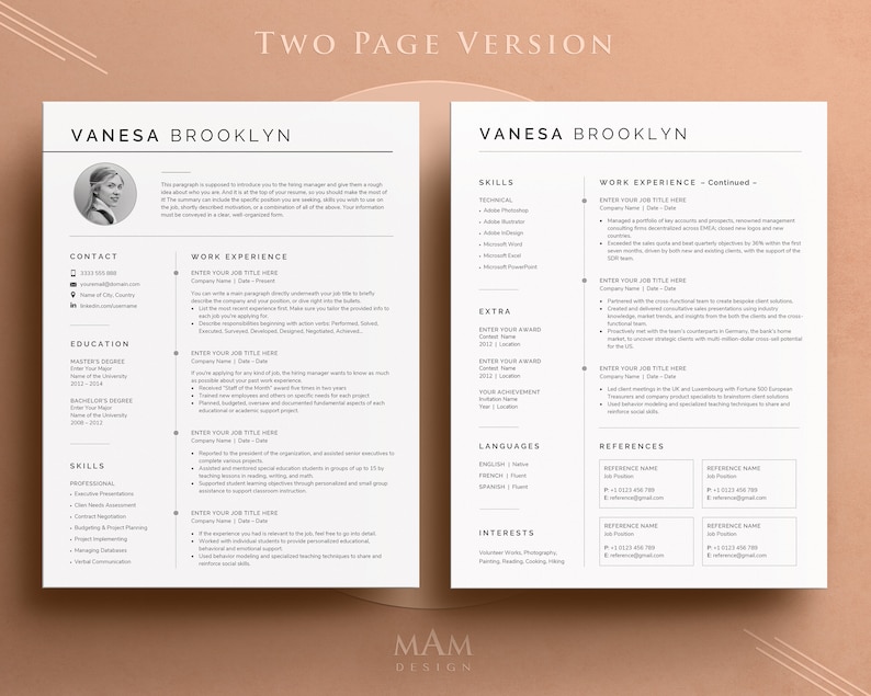Creative Resume Template + Cover Letter | MS Word CV Template - Etsy