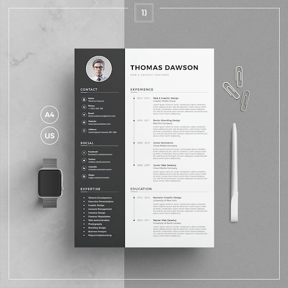 modern resume template cover letter business card for word resume template with photo 1 2 page resume instant download td resume modern resume template business