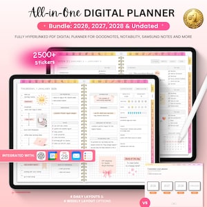 Digital Planner Bundle: 2026 2027 2028 & Undated, All-in-One Digital Planner for iPad and Tablets, Goodnotes Planner, Aesthetic Planner