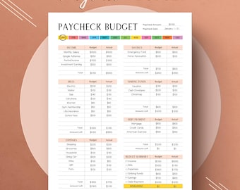 Editable Paycheck Budget Template, Finance Planner (Fillable PDF)