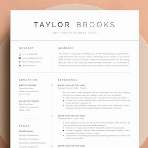 Professional Resume Template for Google Docs, Word, Pages | Clean Resume Template, Simple Resume Template, Minimal CV Resume Template