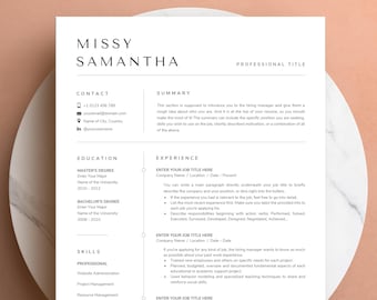 Modern Resume Template, Minimalist CV Design (Microsoft Word, Pages, Google Docs)