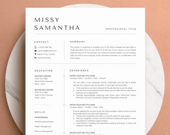 Professional Resume Template for Microsoft Word | Minimal Resume Template, Modern Resume CV, Creative Resume CV Template