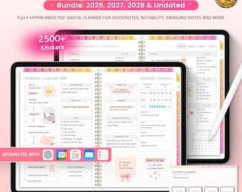 Digital Planner Bundle: 2026 2027 2028 & Undated, All-in-One Digital Planner for iPad and Tablets, Goodnotes Planner, Aesthetic Planner