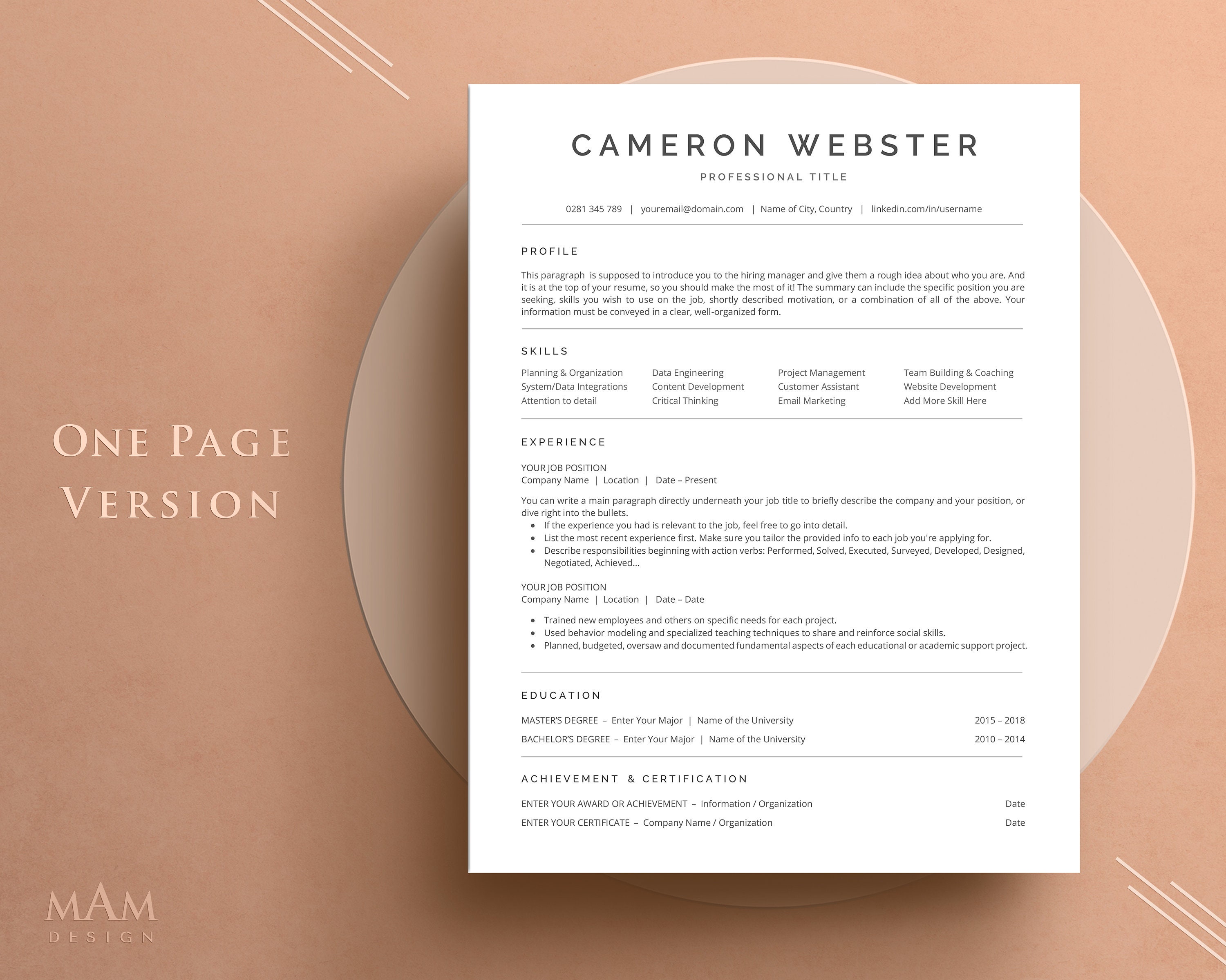 ATS Resume Template for Microsoft Word ATS Friendly Resume Template