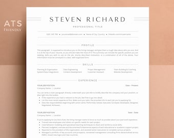 ATS Resume Template, Cover Letter, Modern Design (Instant Download)