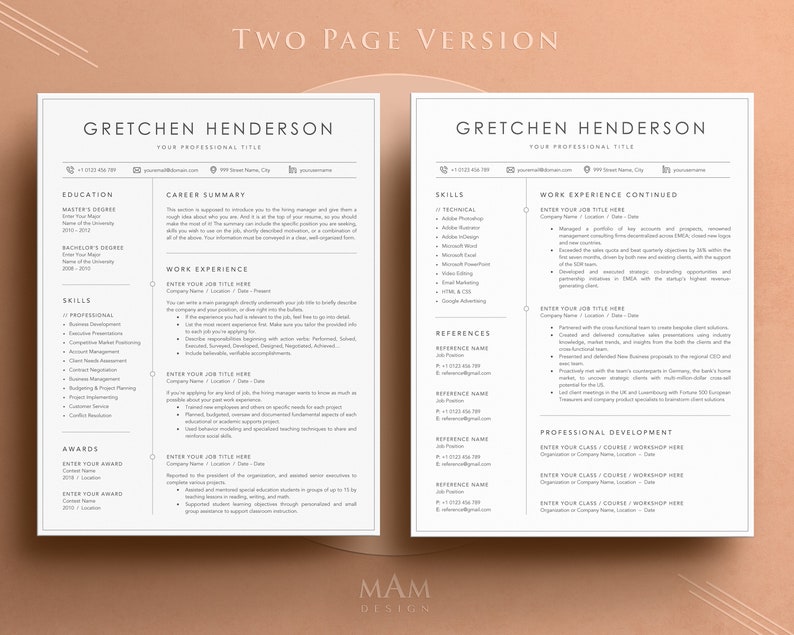 Professional Resume Template for MS Word, Mac Pages, Google Docs Resume with Border line, Modern Resume/CV Template, Instant Download image 3