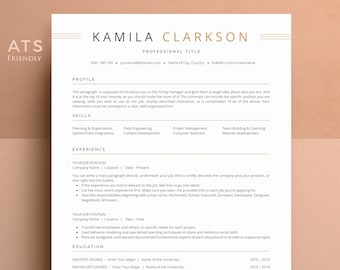 ATS Resume Template, Cover Letter, Modern CV Design (Instant Download)