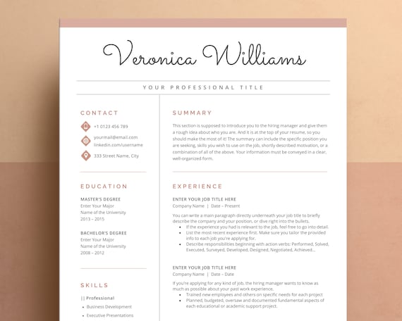 Pink Resume Template, Cover Letter, References (Word)