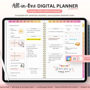 Planner digitale 2025, 2026, Planner digitale senza data, Planner Goodnotes, Planner Notability, Planner per iPad e tablet / Planner estetico, Planner digitale tutto in uno