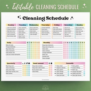編集可能な掃除スケジュール、家事チェックリスト（印刷可能なPDF）