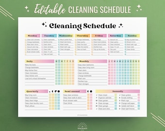 Editable Cleaning Schedule, Chore Checklist (Printable PDF)
