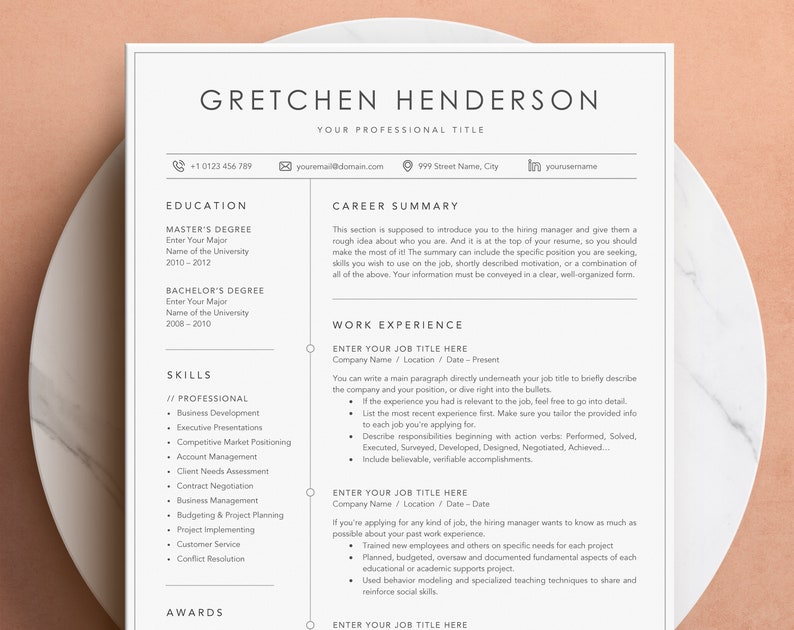 Professional Resume Template for MS Word, Mac Pages, Google Docs Resume with Border line, Modern Resume/CV Template, Instant Download image 1