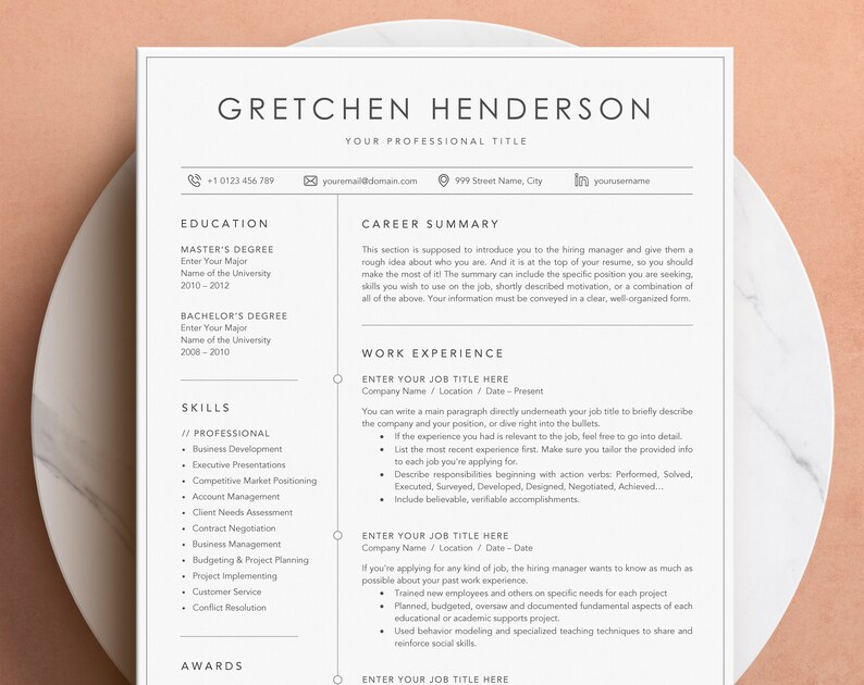 Professional Resume Template for MS Word, Mac Pages, Google Docs Resume with Border line, Modern Resume/CV Template, Instant Download image 1