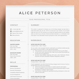 Plantilla de currículum, plantilla de CV, plantilla de currículum moderno para Google Docs, Word, páginas/plantilla de currículum de 1, 2 páginas + carta de presentación y referencias