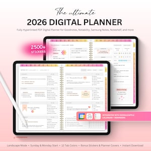 Agenda numérique 2026 pour Goodnotes, Notability, Noteshelf, Samsung Notes, Xodo, Note+