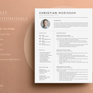 May include: A resume template with a modern design. The template includes sections for contact information, skills, experience, and education. The template is fully customizable and can be used to create a professional resume.