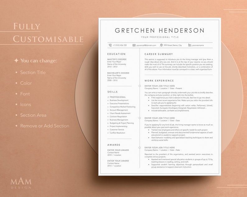 Professional Resume Template for MS Word, Mac Pages, Google Docs Resume with Border line, Modern Resume/CV Template, Instant Download image 6