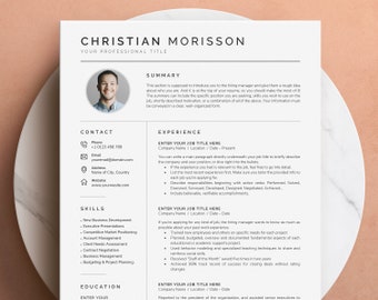 GOOGLE Docs Resume, Resume CV Template for Word, Mac Pages, Google Docs | 1, 2 Page Resume Template with Photo, Modern Resume Template