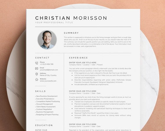 GOOGLE Docs Resume | Resume CV Template for Word, Mac Pages, Google Docs | 1, 2 Page Resume Template with Photo, Modern Resume Template