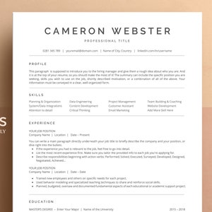 ATS Resume Template for Microsoft Word | ATS Friendly Resume Template | Basic Resume Template, Simple Cv Template, Instant Download