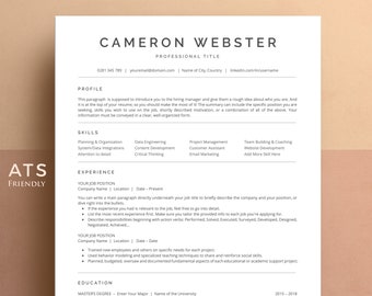 ATS Resume Template, Modern CV Design (Instant Download)