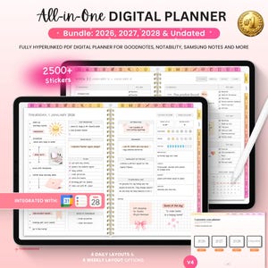 Digital Planner Bundle: 2026 2027 2028 & Undated, All-in-One Digital Planner for iPad and Tablets, Goodnotes Planner, Aesthetic Planner