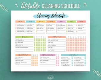 Editable Cleaning Schedule, Chores Checklist (Printable PDF)
