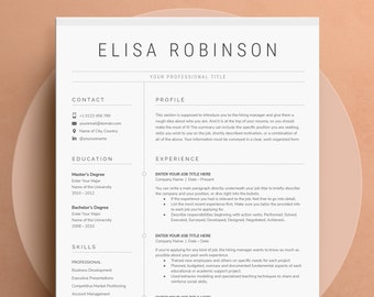 1 & 2 Page Resume Template for Google Docs, CV Template, Professional Resume Template | Modern Resume Template with Cover Letter, References