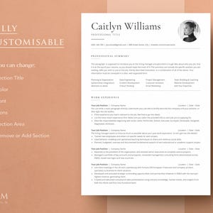 May include: A black and white resume template with the text "FULLY CUSTOMISABLE" in the top left corner. The template includes sections for "Professional Summary", "Work Experience", and "Skills & Abilities".