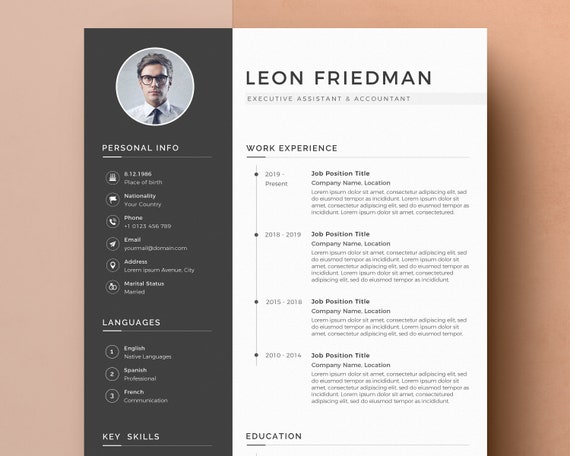 Modern Resume Template with Photo | Cover Letter & References (Word Files)