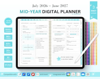 2026-2027 Mid-Year Digital Planner, Landscape Layout (Digital Download), Weekly Planner, Daily Planner, Monthly Planner, Digital Journal