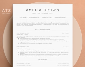 ATS Resume Template | Modern Design for Google Docs, Word, Pages (Instant Download)