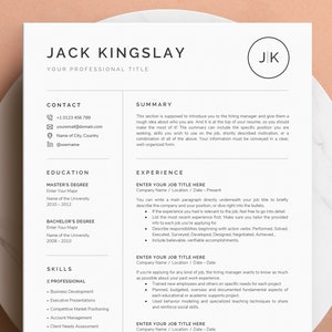 Modern Resume Template, Monogram CV (Google Docs, Word, Pages)