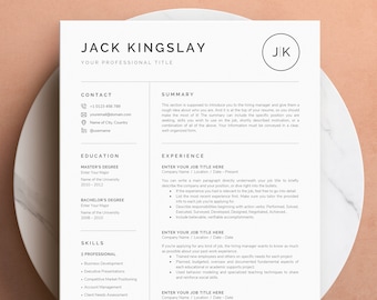 Modern CV-mall, monogram-CV (Google Dokument, Word, Pages)