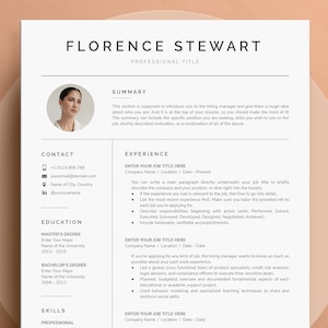 Resume Template with photo, Professional Resume Template for Google Docs, Word, Pages | Clean Resume CV Template, Elegant Resume