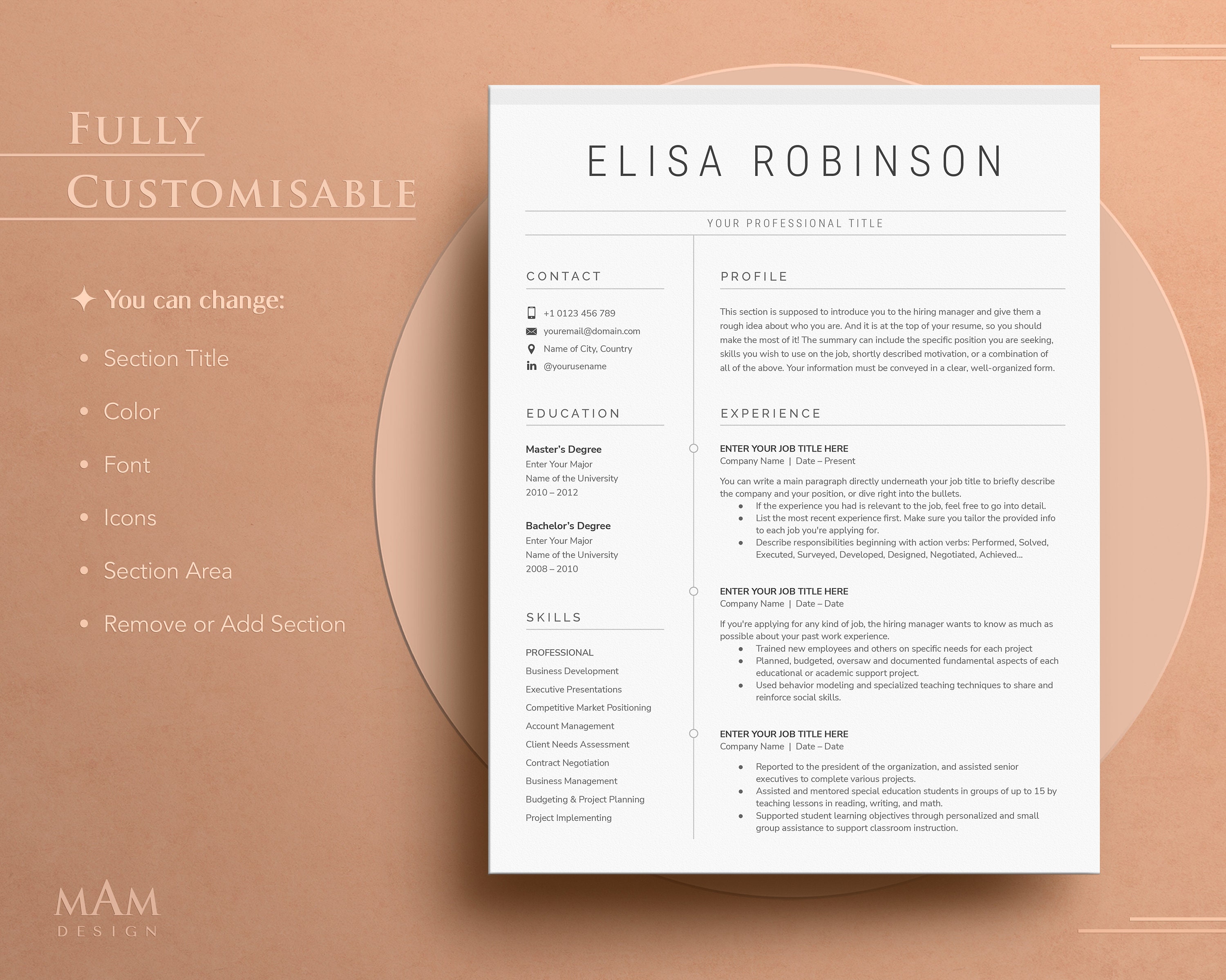 Modern Resume Template With Cover Letter, References (google Docs, Word ...