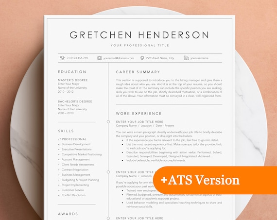 Professional Resume Template for Word, Mac Pages, Google Docs + ATS Friendly Version | Resume Template with Border Line, Modern Resume CV