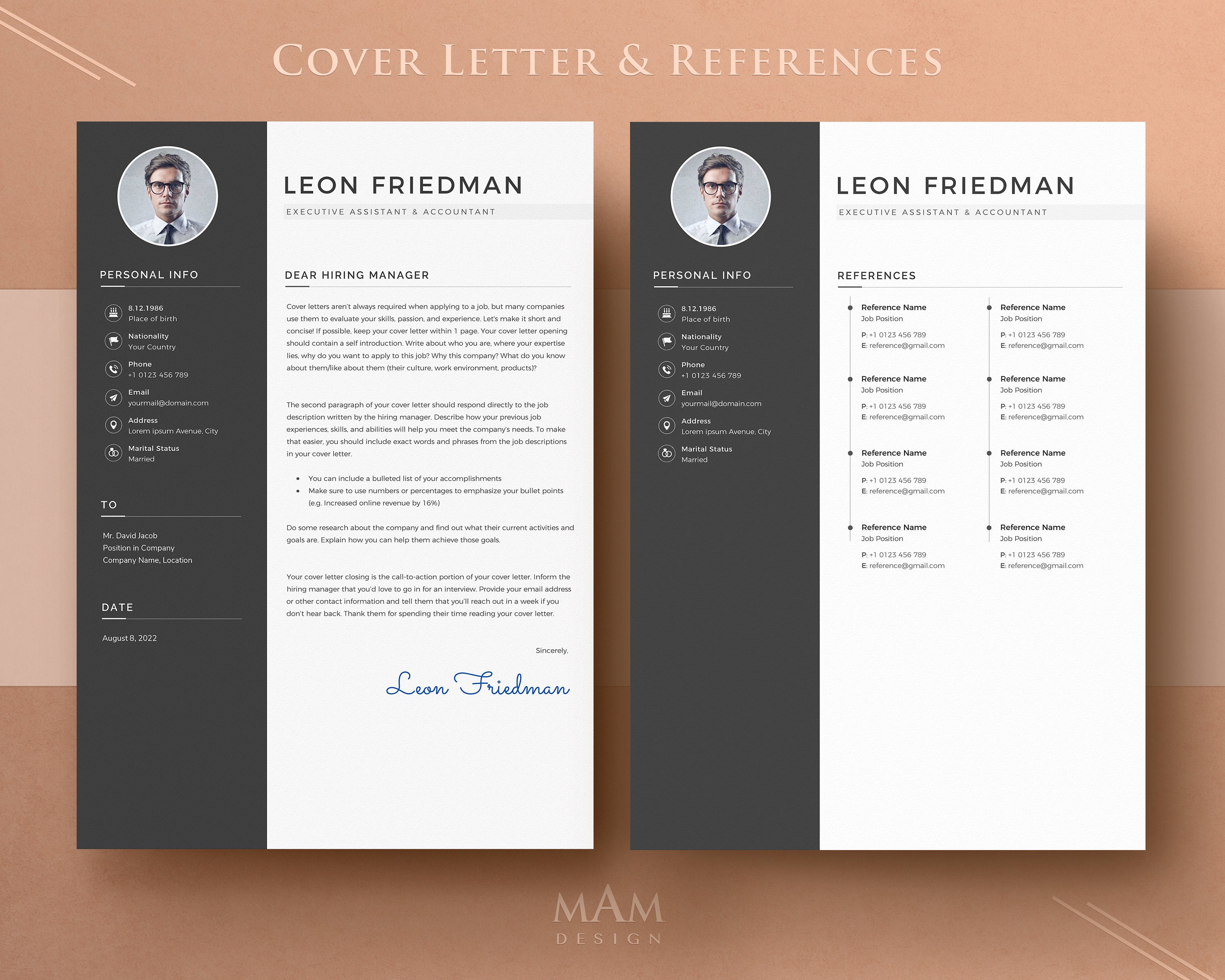 Modern Resume Template With Photo | Cover Letter & References (word ...