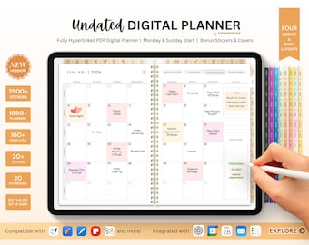 Undated Digital Planner, GoodNotes Planner, Notability Planner, Landscape Digital Planner, iPad & Tablets Planner
