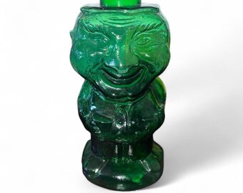 Decantador Jolly Mountaineer de cristal vintage de Indiana, color verde.